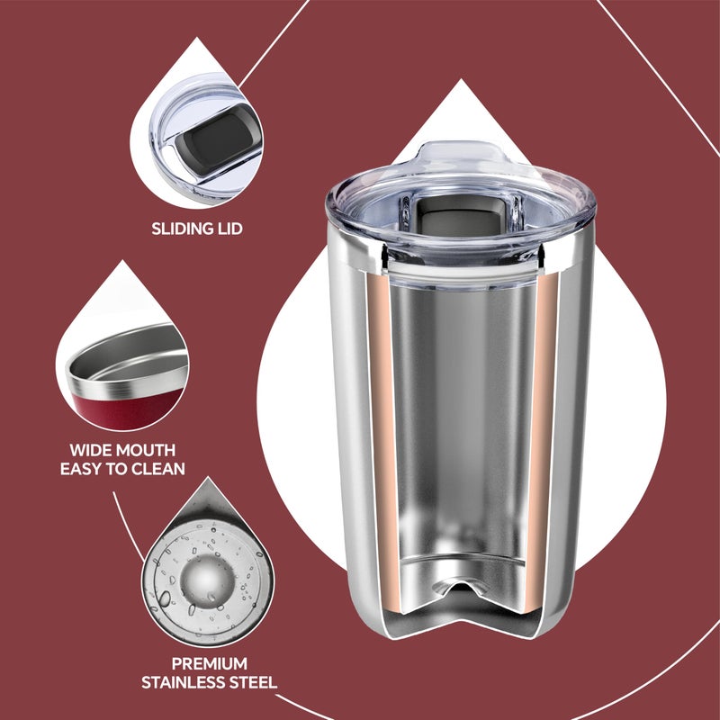 Ideus 20 oz Tumbler, Travel Coffee Mug with Splash Proof Sliding Lid, Double Wall Stainless Steel Vacuum Insulated Coffee Mug for Home and Office, Keep Beverages Hot or Cold, Blood Red - Image 3